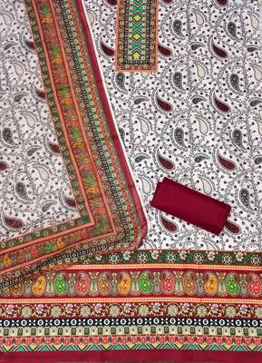red cotton blend embroidered unstitched dressmaterials 3 pair top bottom dupptaa 2