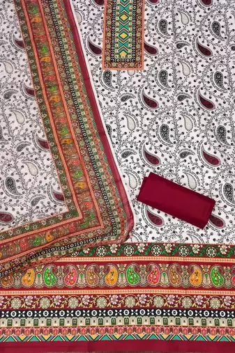 red cotton blend embroidered unstitched dressmaterials 3 pair top bottom dupptaa