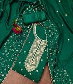 green cotton blend embroidered unstitched dressmaterials 3 pair top bottom dupptaa