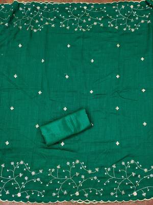 green cotton blend embroidered unstitched dressmaterials 3 pair top bottom dupptaa 2