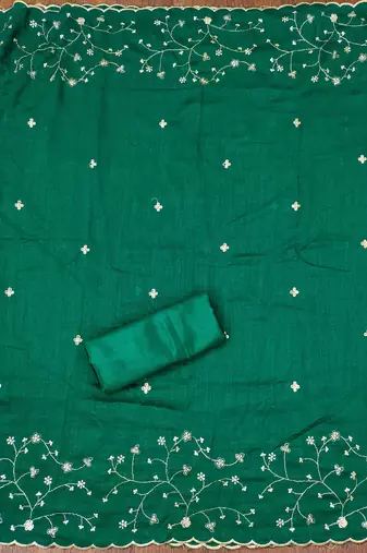 green cotton blend embroidered unstitched dressmaterials 3 pair top bottom dupptaa