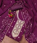 purple cotton blend embroidered unstitched dressmaterials 3 pair top bottom dupptaa