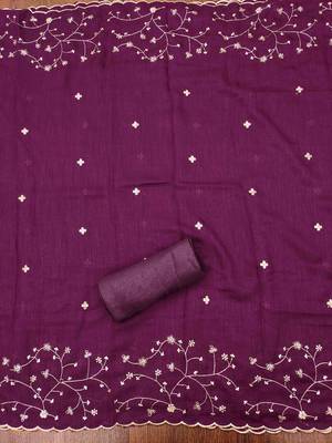 purple cotton blend embroidered unstitched dressmaterials 3 pair top bottom dupptaa 2