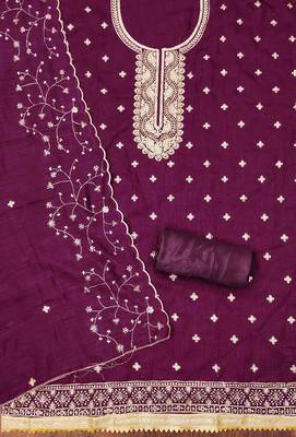 purple cotton blend embroidered unstitched dressmaterials 3 pair top bottom dupptaa 3