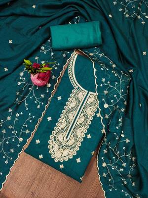 indigo cotton blend embroidered unstitched dressmaterials 3 pair top bottom dupptaa 1
