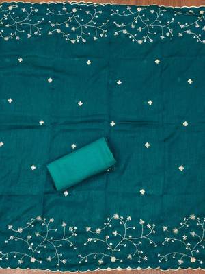 indigo cotton blend embroidered unstitched dressmaterials 3 pair top bottom dupptaa 2