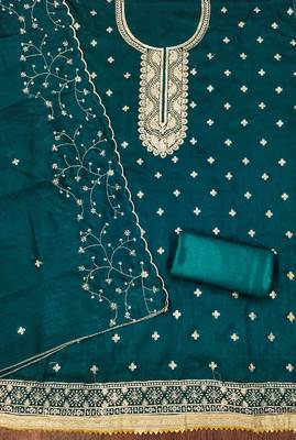 indigo cotton blend embroidered unstitched dressmaterials 3 pair top bottom dupptaa 3