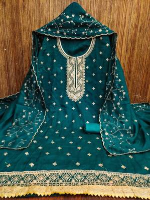 indigo cotton blend embroidered unstitched dressmaterials 3 pair top bottom dupptaa 4
