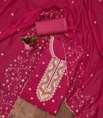 pink cotton blend embroidered unstitched dressmaterials 3 pair top bottom dupptaa