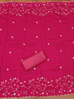 pink cotton blend embroidered unstitched dressmaterials 3 pair top bottom dupptaa 2