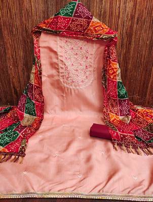 orange organza embroidered unstitched dressmaterials 3 pair top bottom dupptaa 3