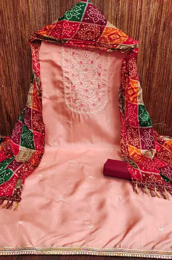 orange organza embroidered unstitched dressmaterials 3 pair top bottom dupptaa
