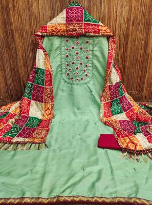 green silk blend embroidered unstitched dressmaterials 3 pair top bottom dupptaa 3