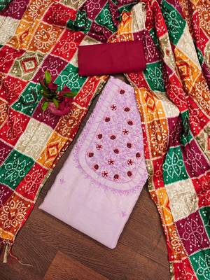 lavender cotton blend embroidered unstitched dressmaterials 3 pair top bottom dupptaa 1