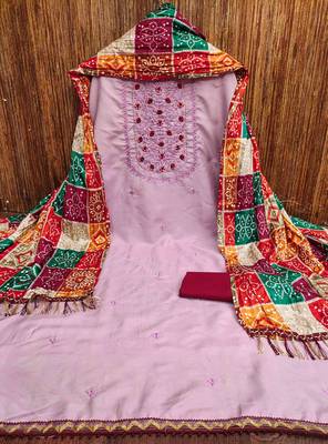 lavender cotton blend embroidered unstitched dressmaterials 3 pair top bottom dupptaa 3