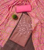 brown cotton blend embroidered unstitched dressmaterials 3 pair top bottom dupptaa