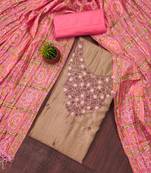 cream cotton blend embroidered unstitched dressmaterials 3 pair top bottom dupptaa