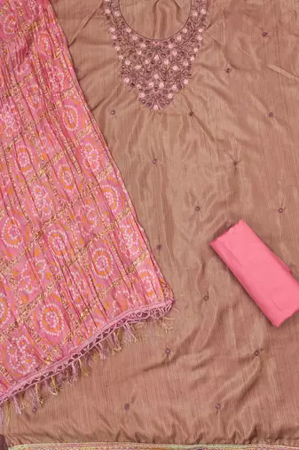 cream cotton blend embroidered unstitched dressmaterials 3 pair top bottom dupptaa