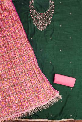 green cotton blend embroidered unstitched dressmaterials 3 pair top bottom dupptaa 2