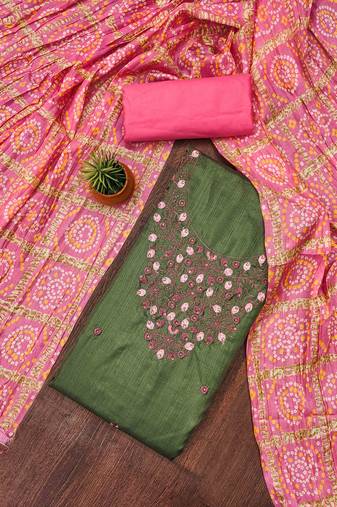 sea green cotton blend embroidered unstitched dressmaterials 3 pair top bottom dupptaa