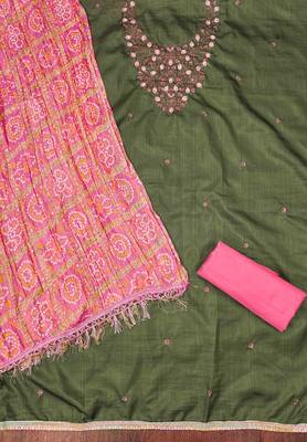 sea green cotton blend embroidered unstitched dressmaterials 3 pair top bottom dupptaa 2