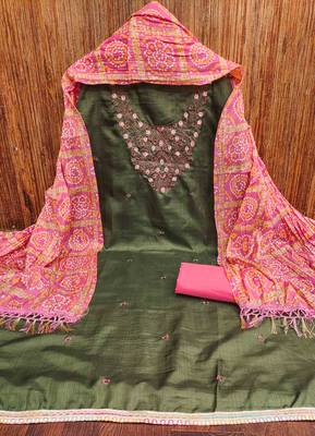 sea green cotton blend embroidered unstitched dressmaterials 3 pair top bottom dupptaa 3