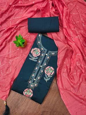 blue silk blend embroidered unstitched dressmaterials 3 pair top bottom dupptaa 1