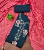 blue silk blend embroidered unstitched dressmaterials 3 pair top bottom dupptaa