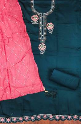 blue silk blend embroidered unstitched dressmaterials 3 pair top bottom dupptaa 2