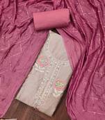 grey silk blend embroidered unstitched dressmaterials 3 pair top bottom dupptaa