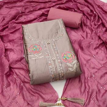 grey silk blend embroidered unstitched dressmaterials 3 pair top bottom dupptaa 2