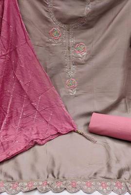 grey silk blend embroidered unstitched dressmaterials 3 pair top bottom dupptaa 3