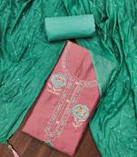 pink silk blend embroidered unstitched dressmaterials 3 pair top bottom dupptaa