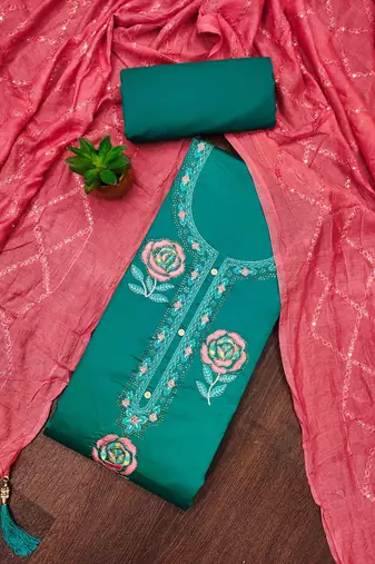 indigo georgette embroidered unstitched dressmaterials 3 pair top bottom dupptaa