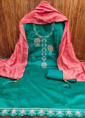 indigo georgette embroidered unstitched dressmaterials 3 pair top bottom dupptaa 2