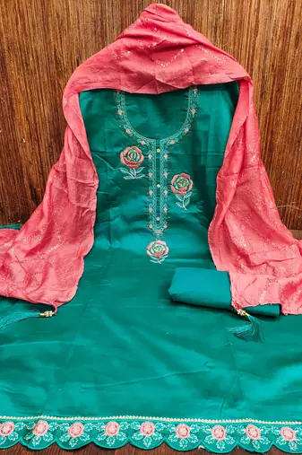indigo georgette embroidered unstitched dressmaterials 3 pair top bottom dupptaa