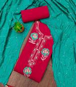 red georgette embroidered unstitched dressmaterials 3 pair top bottom dupptaa
