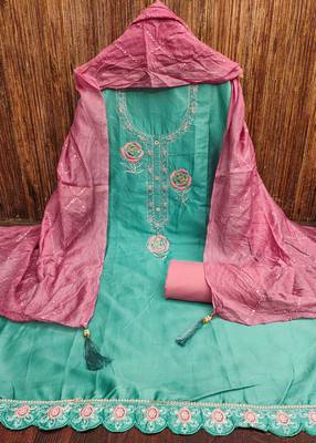 sky silk blend embroidered unstitched dressmaterials 3 pair top bottom dupptaa 3