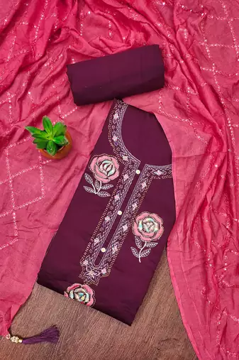 multi georgette embroidered unstitched dressmaterials 3 pair top bottom dupptaa