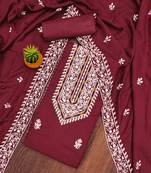 maroon silk blend embroidered unstitched dressmaterials 3 pair top bottom dupptaa