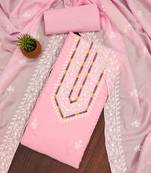 pink silk blend embroidered unstitched dressmaterials 3 pair top bottom dupptaa