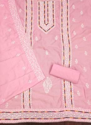 pink silk blend embroidered unstitched dressmaterials 3 pair top bottom dupptaa 3