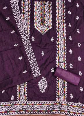purple silk blend embroidered unstitched dressmaterials 3 pair top bottom dupptaa 2