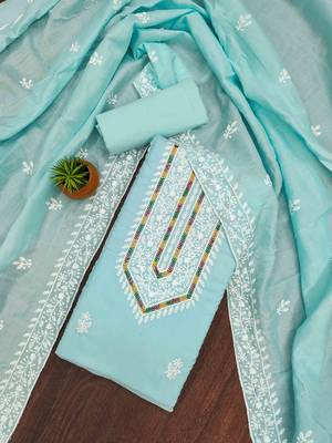 sky silk blend embroidered unstitched dressmaterials 3 pair top bottom dupptaa 1