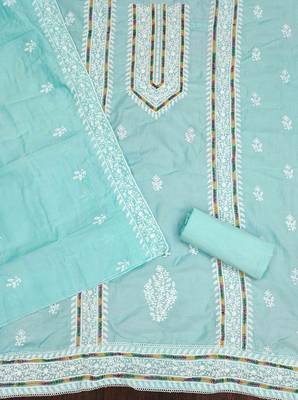 sky silk blend embroidered unstitched dressmaterials 3 pair top bottom dupptaa 3