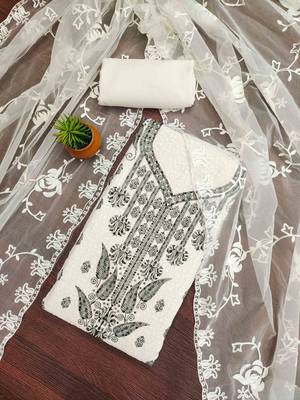 black georgette embroidered unstitched dressmaterials 3 pair top bottom dupptaa 1