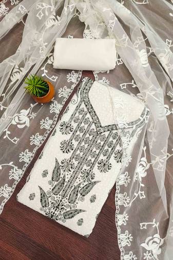 black georgette embroidered unstitched dressmaterials 3 pair top bottom dupptaa