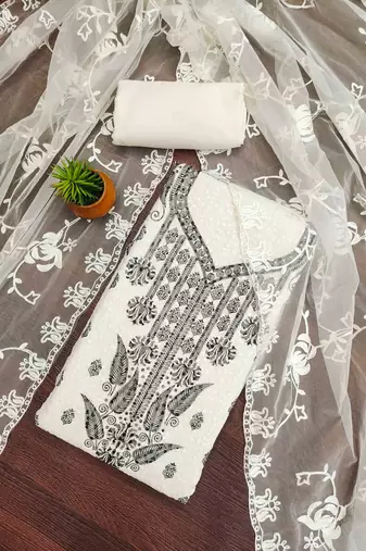 black georgette embroidered unstitched dressmaterials 3 pair top bottom dupptaa