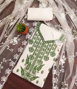 green georgette embroidered unstitched dressmaterials 3 pair top bottom dupptaa