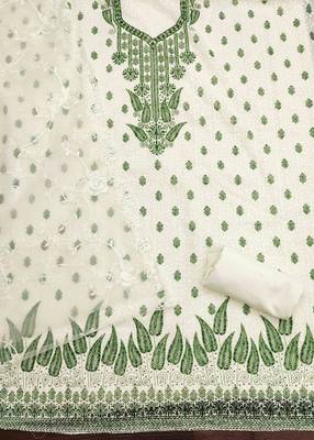 green georgette embroidered unstitched dressmaterials 3 pair top bottom dupptaa 3